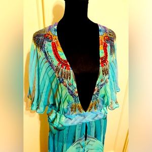 Camilla Traje De Luce V-Neck Sheer Beaded Dress Resort Coverup NWOT Sz 3